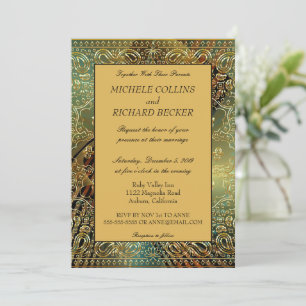 Invitación Elegante Paisley Dorado