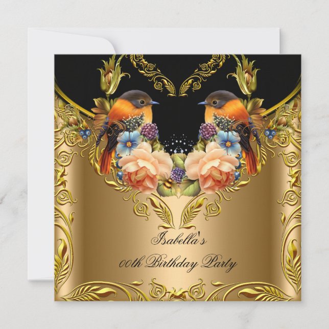 Invitación Elegante Pájaro Amarillo Dorado Cumpleaños Fiesta  (Anverso)