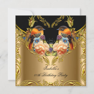 Invitación Elegante Pájaro Amarillo Dorado Cumpleaños Fiesta