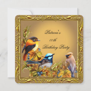 Invitación Elegante Pájaro Azul Caramelo Dorado Fiesta de Cum