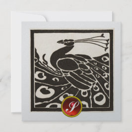 INVITACIÓN ELEGANTE PAJARO NEGRO PLATA,MONOGRAMA DE GEMA RUBÍ