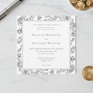 Invitación Elegante Pájaro y Cresta de Boda en Chinoiserie Ne