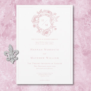Invitación Elegante Pájaro y Cresta de Boda en Chinoiserie Ro
