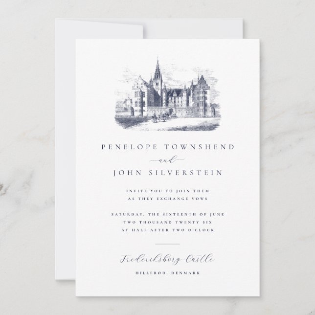 Invitación Elegante palacio de época dibujar Boda de destino (Anverso)
