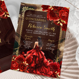 Invitación Elegante Palacio Real Brillante Roses Rojas Quince