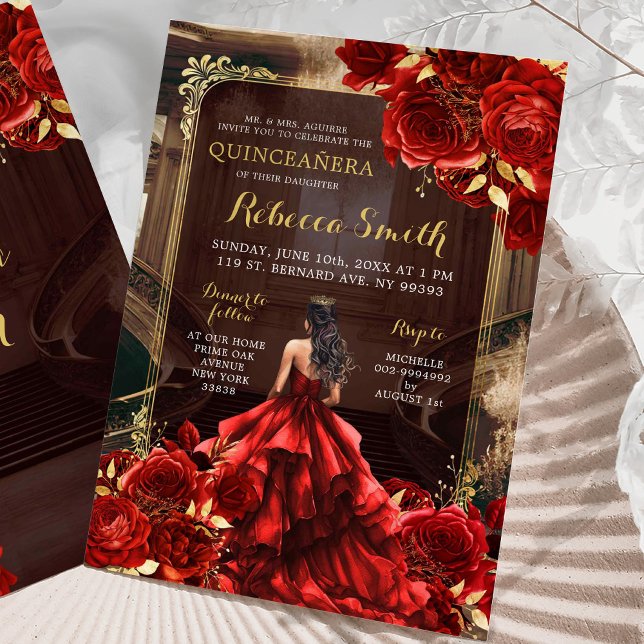Invitación Elegante Palacio Real Brillante Roses Rojas Quince (Subido por el creador)