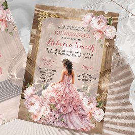 Invitación Elegante Palacio Real Floral Rosa Quinceañera