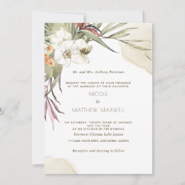 Invitación Elegante Palm Leaves Floral, Crema Boda
