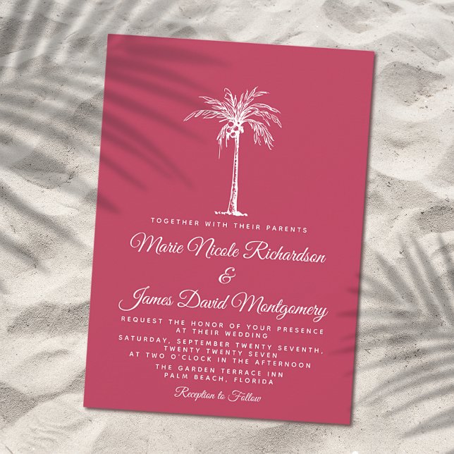 Invitación Elegante Palm Magenta Boda Formal de Playa (Subido por el creador)
