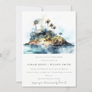 Invitación Elegante Palm Tree Island Ducha De Parejas