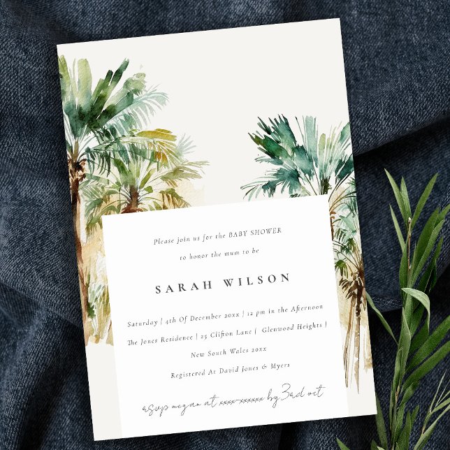 Invitación Elegante Palm Trees Tropicales Baby Shower (Subido por el creador)