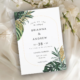 Invitación Elegante, Palm Verde, Borde Oro (Imitación)