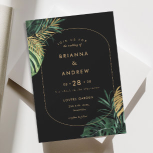 Invitación Elegante, Palm Verde, Borde Oro (Imitación)
