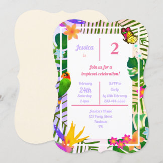 Invitación Elegante Palm Verde Tropical Floral Segundo cumple