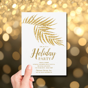Invitación Elegante palma de Navidad con brillo dorado