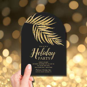 Invitación Elegante palma navideña con brillo dorado