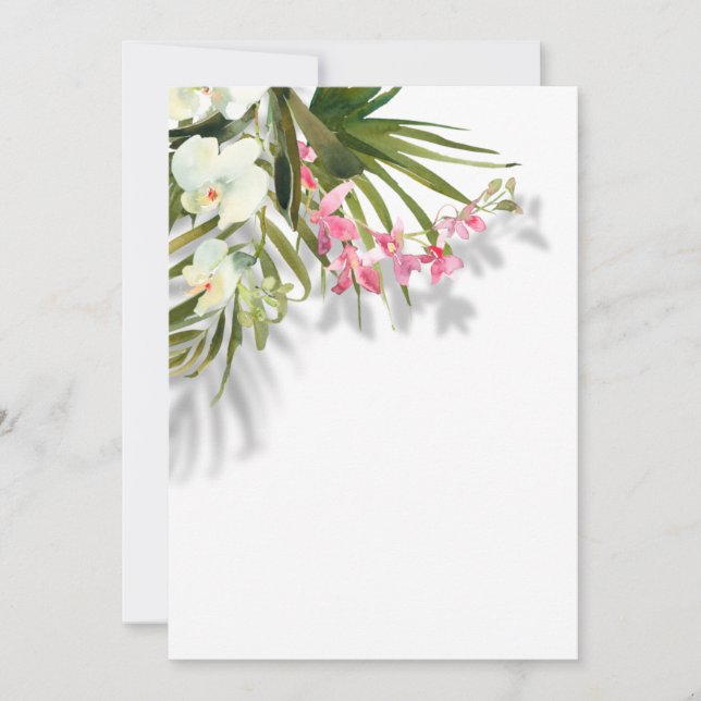 Invitación Elegante palmas de flores rosadas sombras boda de  (Anverso)