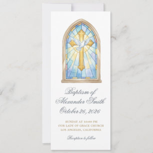 Invitación Elegante Paloma de Cruz de Vidrio Pintado Bautismo