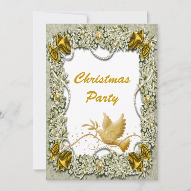 Invitación Elegante paloma de Navidades de oro de la paz (Anverso)