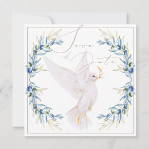 Invitación Elegante paloma y hojas de olivo boda salvar la fe