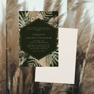 Invitación Elegante Pampas Boda negro y crema