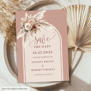 Invitación Elegante Pampas de hierba rosa boda guardar la fec