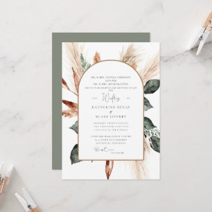 Invitación Elegante Pampas Salvia Geométrico Boda Cristiana 