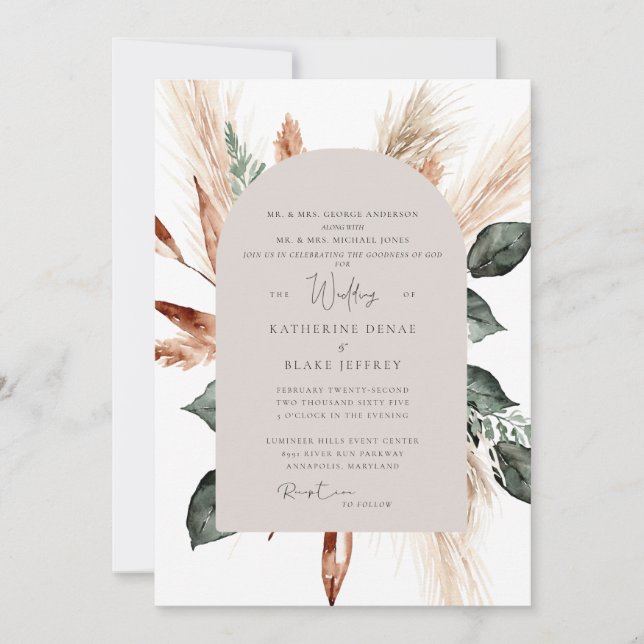Invitación Elegante Pampas Tan Boda Geométrica Cristiana (Anverso)