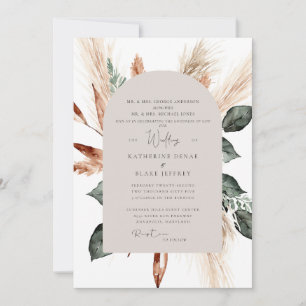 Invitación Elegante Pampas Tan Geométrico Boda Cristiana