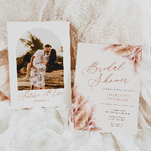 Invitación Elegante Pampas Terracota Foto Ducha De Novias