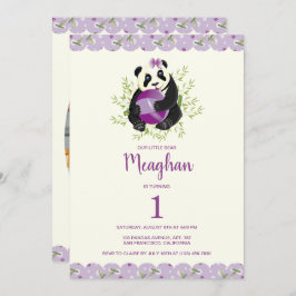 Invitación Elegante Panda Girly 1er cumpleaños Pale Lilac Ivo