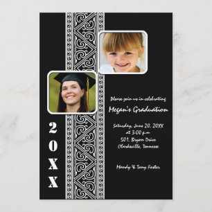Invitación Elegante panel - Partido de Graduación Negra invit