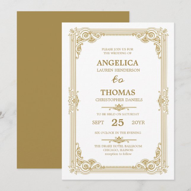Invitación Elegante Papaya Whip Vintage Frame Boda (Anverso / Reverso)