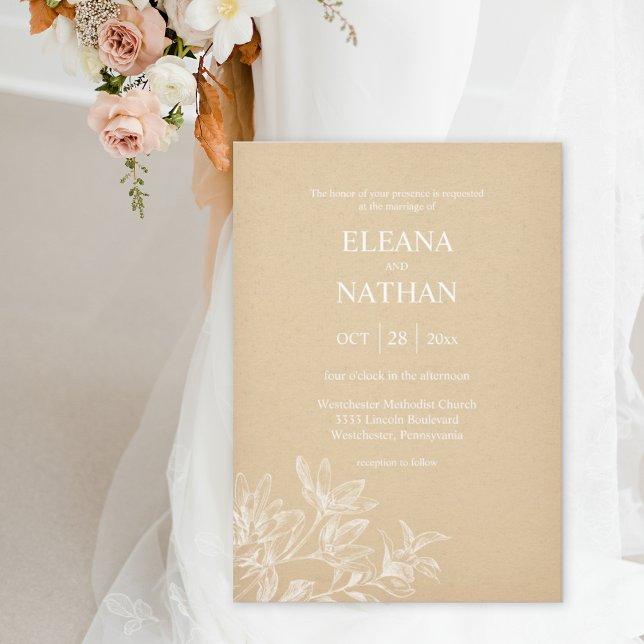 Invitación Elegante Papel Kraft Boda blanco Floral simple (Subido por el creador)