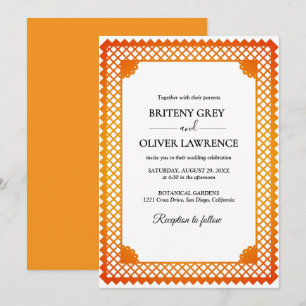 Invitación Elegante Papel Picado dorado para desherbar