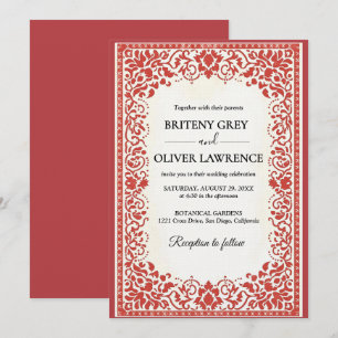 Invitación Elegante Papel Picado Rojo desmalezando