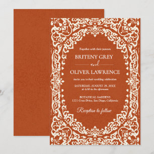 Invitación Elegante Papel Picado Terracota Boda Mexicana