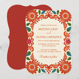 Invitación Elegante Papel Picado Terracota Boda Mexicana