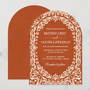 Invitación Elegante Papel Picado Terracota Boda Mexicana