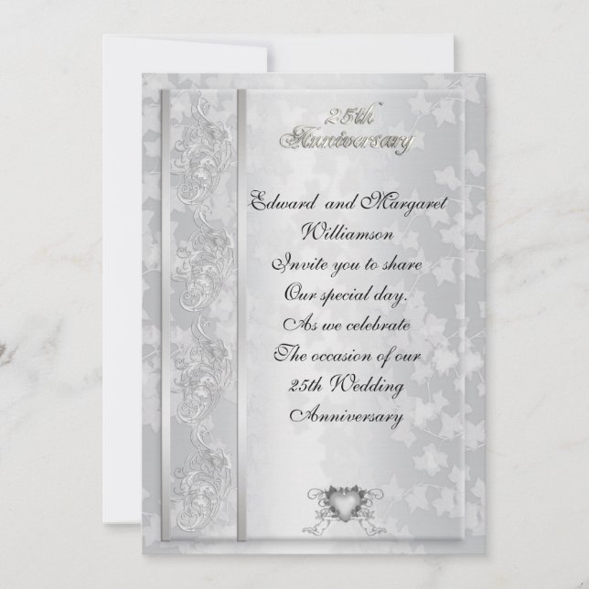 Invitación elegante para 25 aniversario de bodas (Anverso)