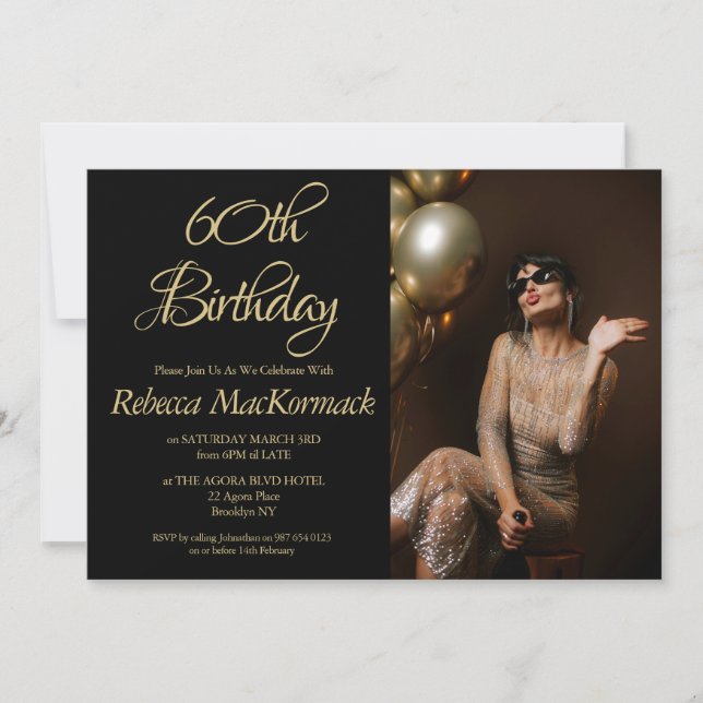 Invitación elegante para 60 cumpleaños con foto en (Anverso)