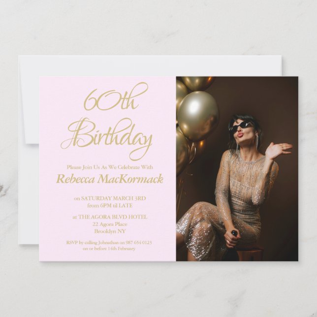 Invitación elegante para 60 cumpleaños con foto en (Anverso)