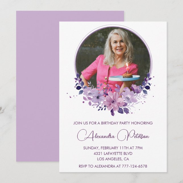 Invitación elegante para 75 cumpleaños Foto Elegan (Anverso / Reverso)