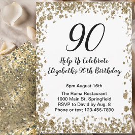 Invitación elegante para 90 cumpleaños negro y dor