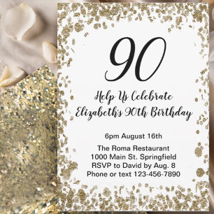 Invitación elegante para 90 cumpleaños negro y dor