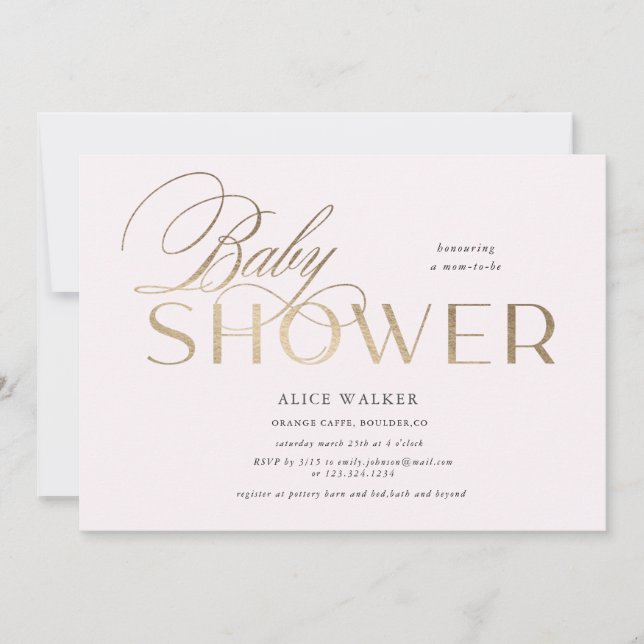 invitación elegante para baby shower con letra mod (Anverso)