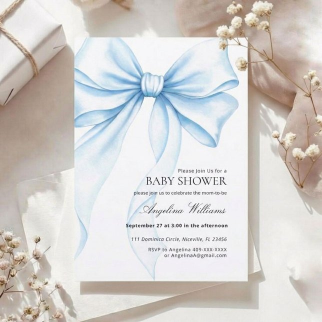 Invitación elegante para baby shower con un lazo a (Subido por el creador)