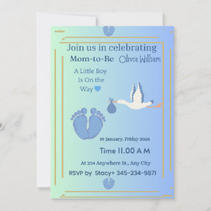 Invitación elegante para baby shower de niño Gra