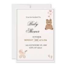 Invitación elegante para baby shower de osito de p