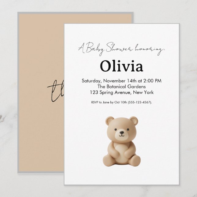 Invitación elegante para baby shower neutral con o (Anverso / Reverso)
